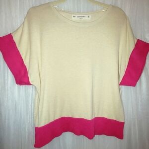 Zaraknit Pink and Cream Short Sleeve Sweater Size M
